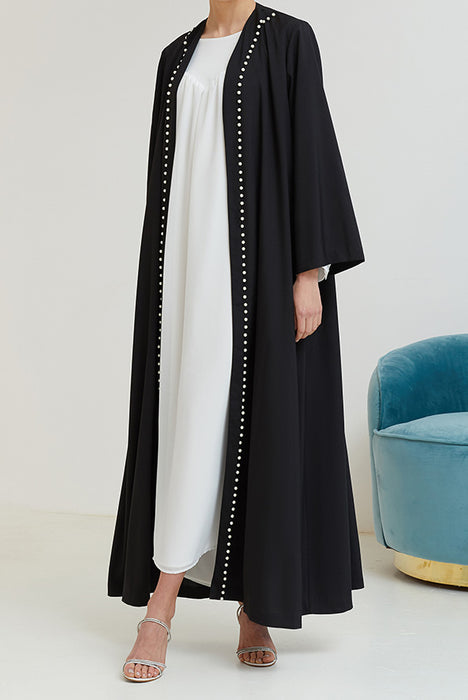 Black Atlas striped pearl  Abaya