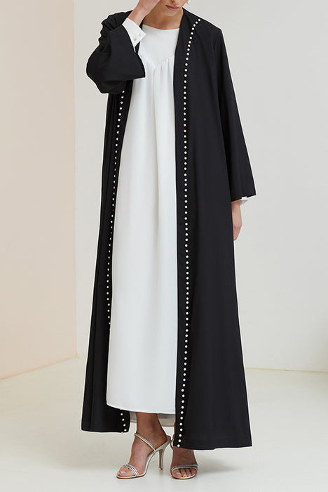 Black Atlas striped pearl  Abaya