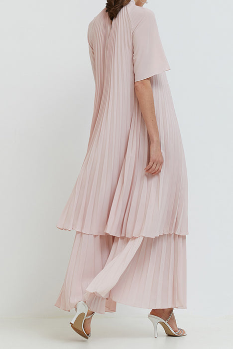 Luxurious Blush Crepe layered Pleated Maxi