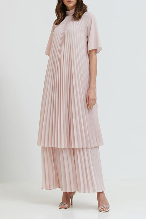 Luxurious Blush Crepe layered Pleated Maxi