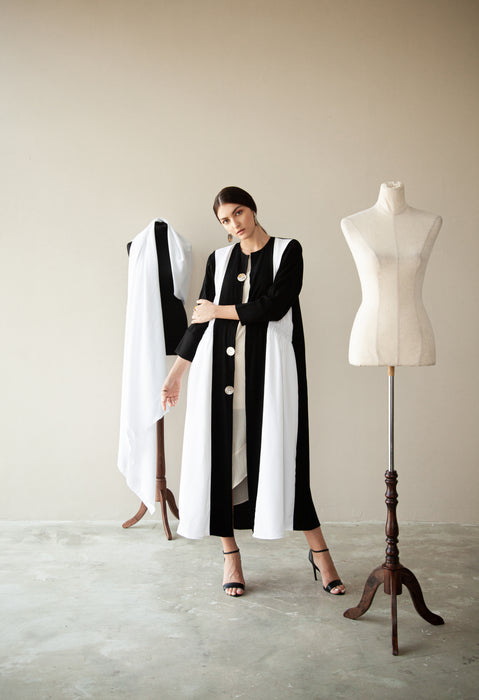 Black & White Abaya with Buttons