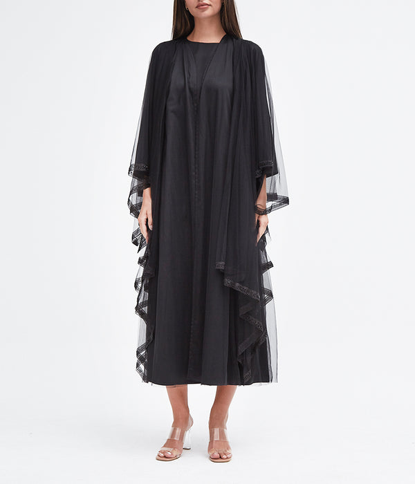 ASYMMETRIC TULLE ABAYA