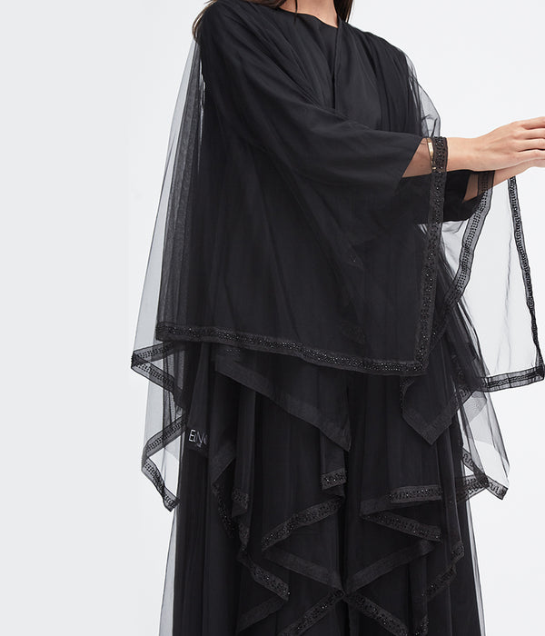 ASYMMETRIC TULLE ABAYA