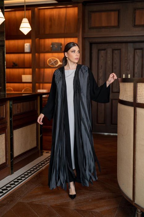 Colour Block Fringe Abaya