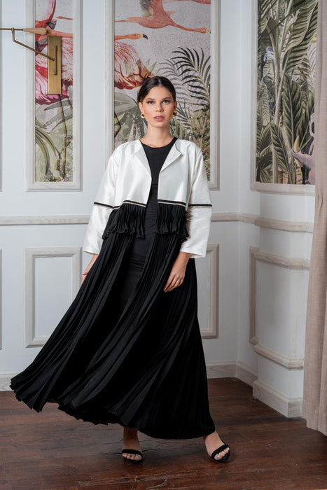 Crystal Pleated Abaya with Fringe