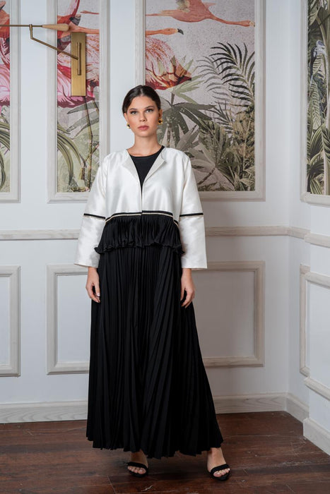 Crystal Pleated Abaya with Fringe