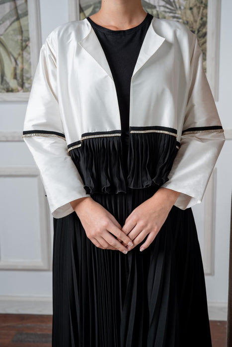 Crystal Pleated Abaya with Fringe