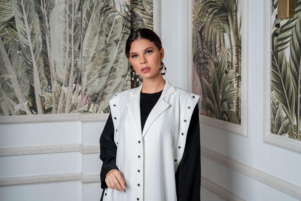 Monochrome Shirt Button Abaya