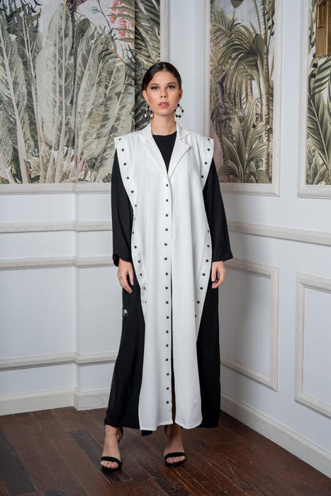 Monochrome Shirt Button Abaya