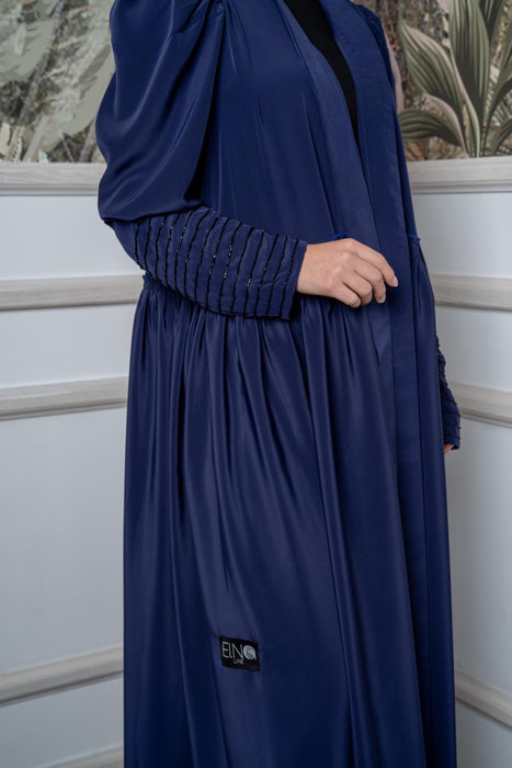 Puffed Sleeved Embroidered Fringed Abaya