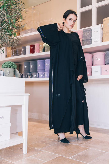 Layered Abaya with Embroidered Lace