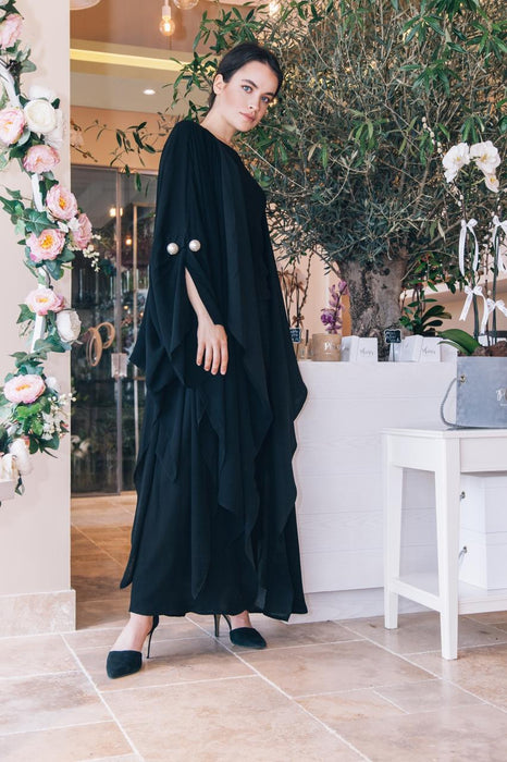 Pearls Flowing Double Chiffon Abaya