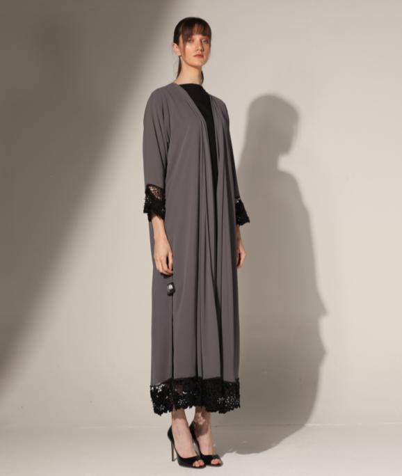 Lace Trim  Chiffon Abaya