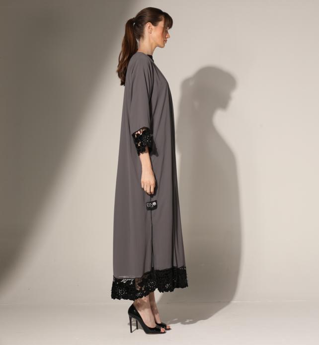 Lace Trim  Chiffon Abaya