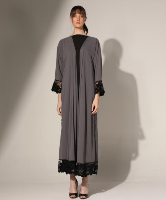 Lace Trim  Chiffon Abaya