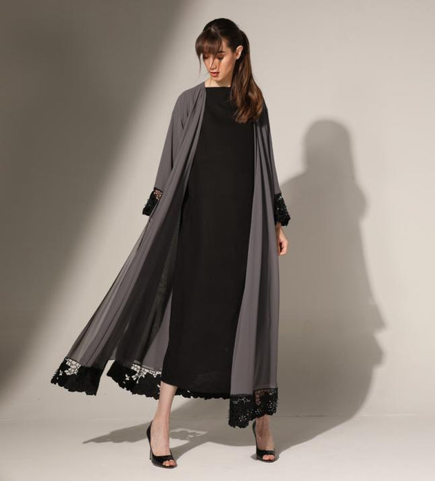 Lace Trim  Chiffon Abaya