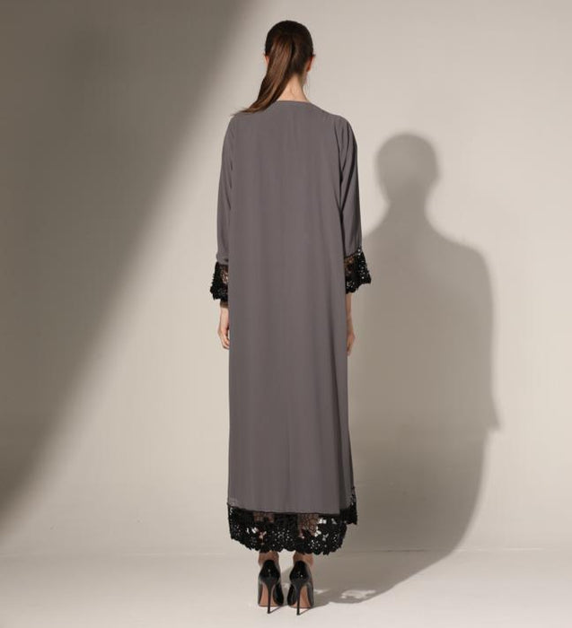 Lace Trim  Chiffon Abaya