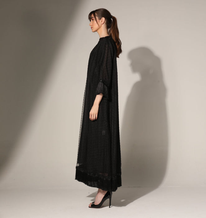 Organza Polka Dot Fringe Abaya