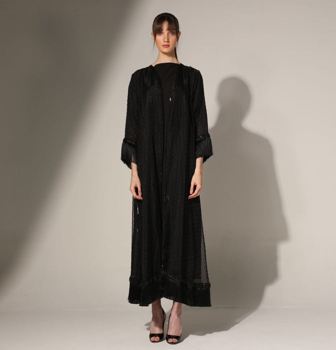 Organza Polka Dot Fringe Abaya