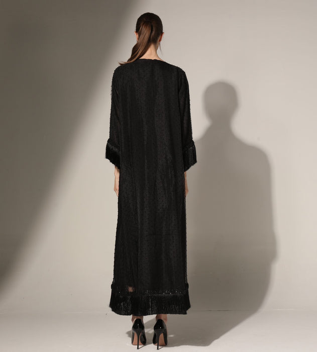 Organza Polka Dot Fringe Abaya