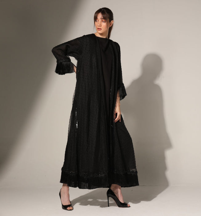 Organza Polka Dot Fringe Abaya