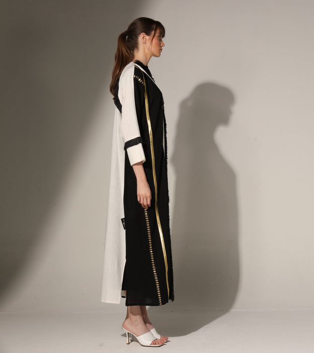 Golden Button Abaya in Linen