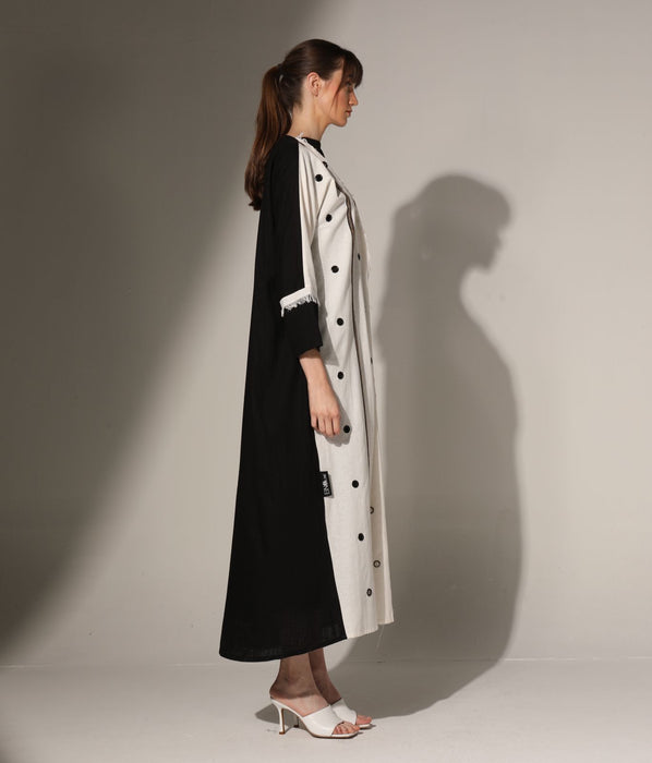 Eyelet Monochrome Abaya in Linen