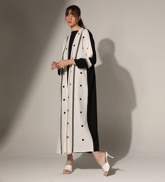 Eyelet Monochrome Abaya in Linen