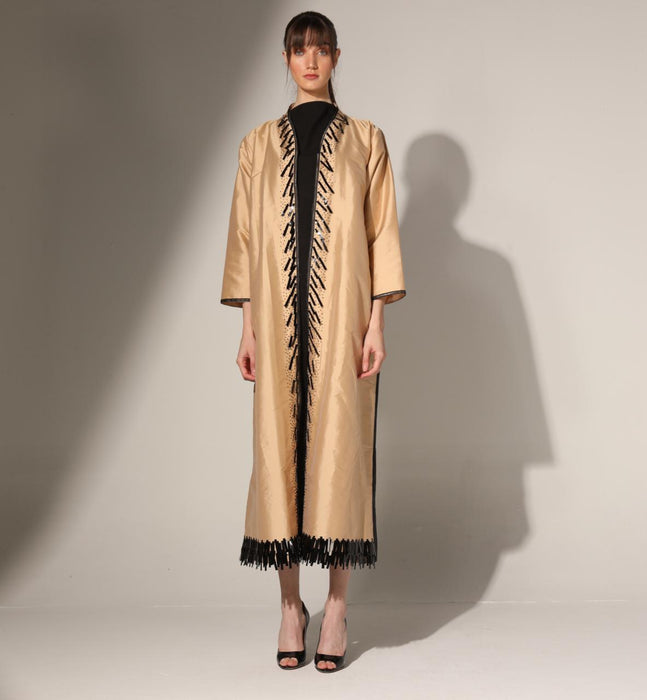 Black & Tan Embroidered Abaya