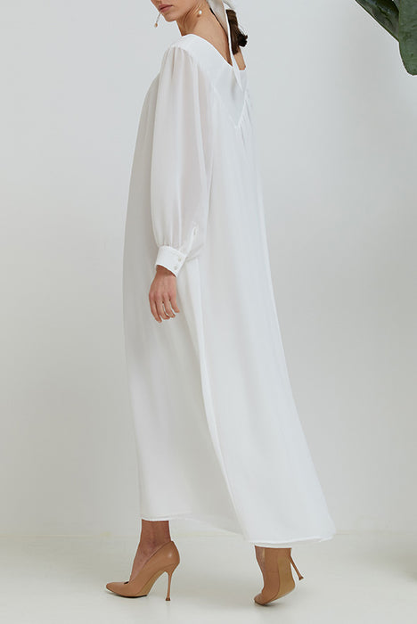 White Double Chiffon Maxi Dress