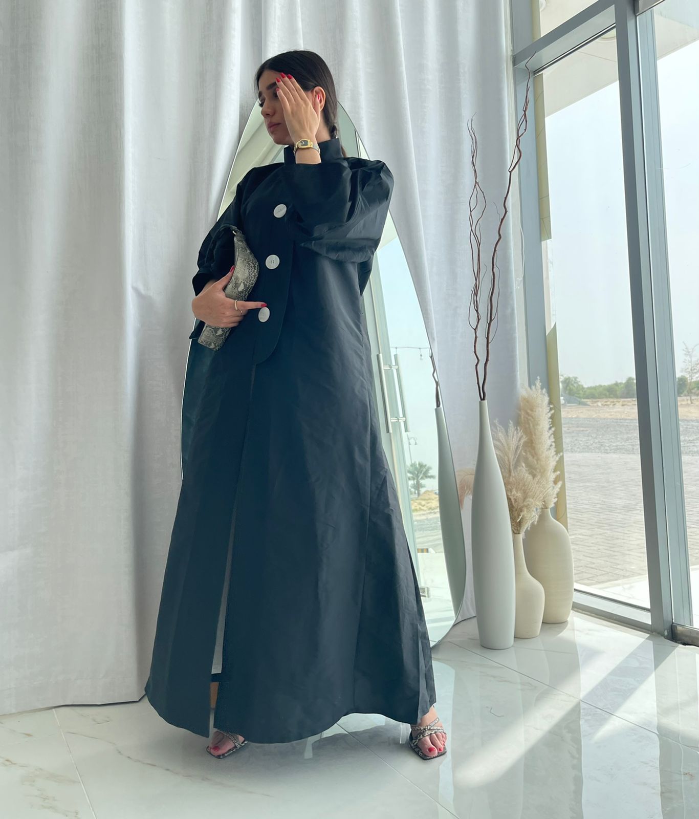 Buttoned abaya clearance