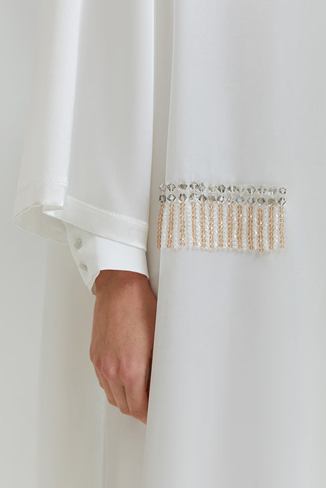 White Silk Embroidered Abaya